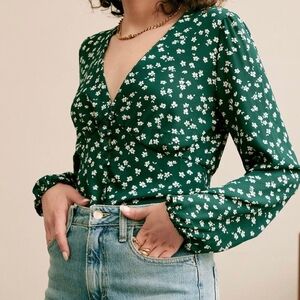Reformation Green Floral Blouse